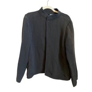 EILEEN FISHER Black Textured Mandarin Collar Silk Blend Jacket Size Large‎